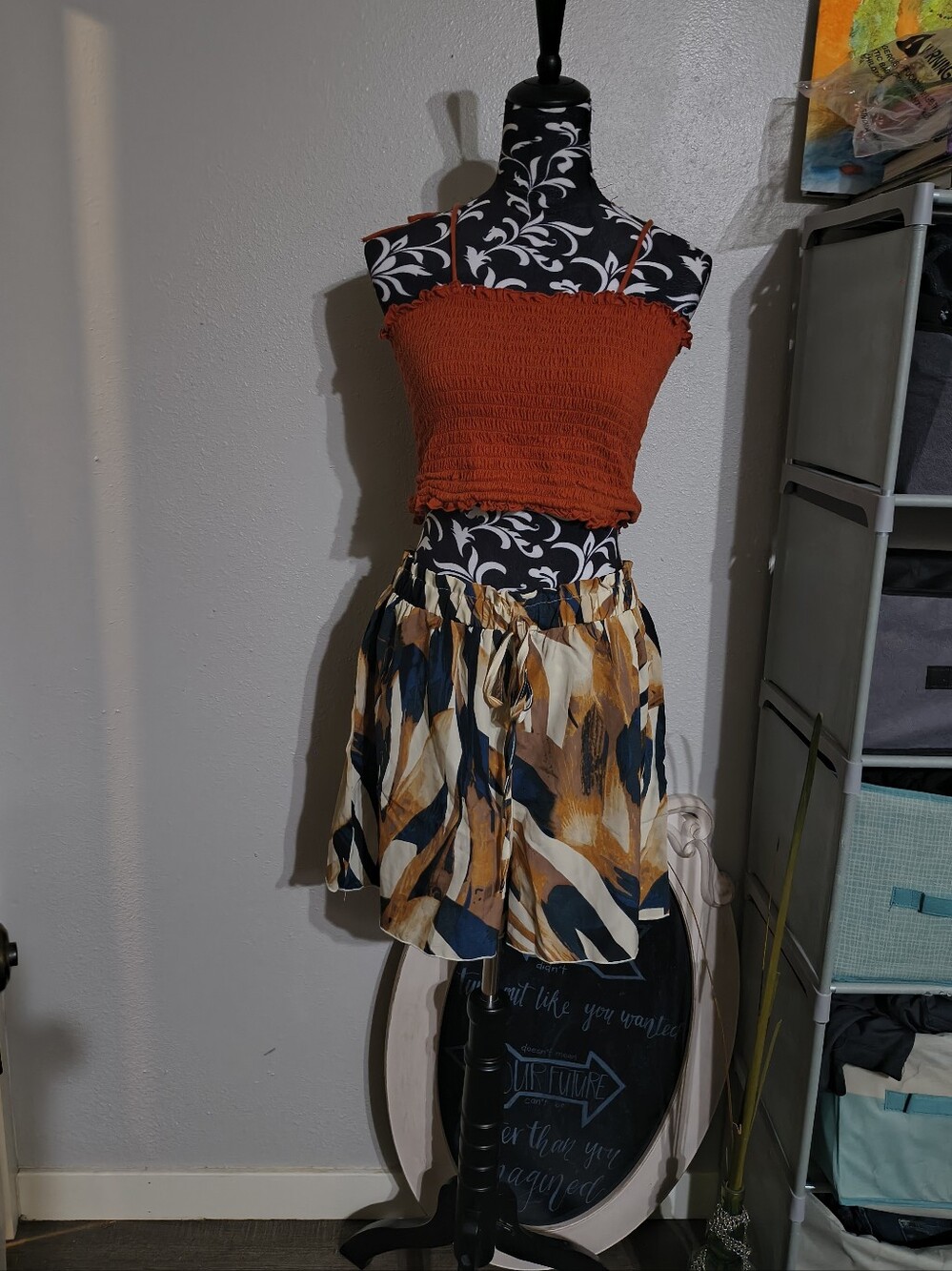 High-Waist Printed Women’s Shorts in Navy and Mustard